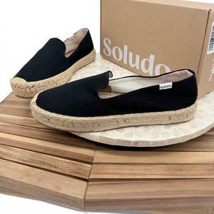 Soludos Platform Espadrille Smoking Slippers Slip On Loafers Black Size 10